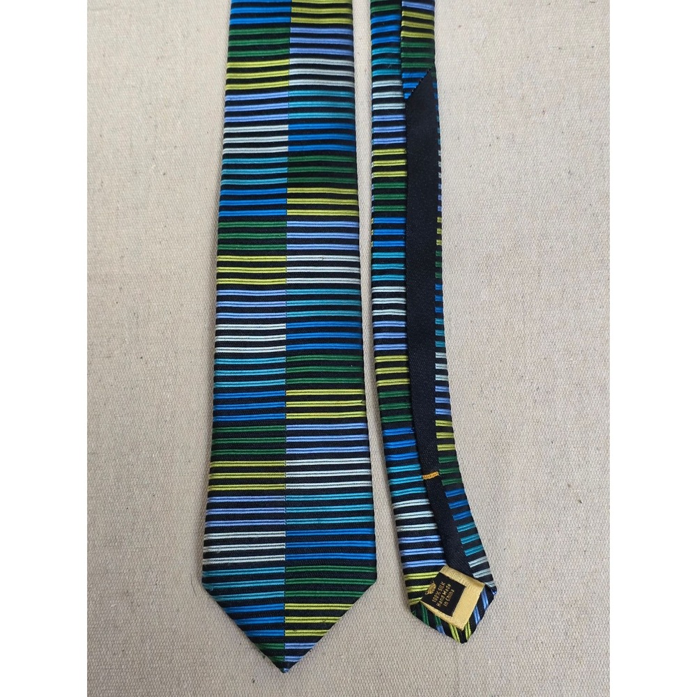 Countess Mara Mens Silk Tie Blue Green Yellow Black Striped Handmade Necktie - Picture 2 of 8